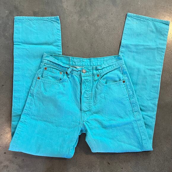 Vintage Levi 501 Turquoise high rise denim jean 30 x 34 straight leg button fly